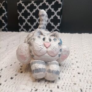 Vtg Eddie Walker Signed Hand Carved‎ Wooden Folk Art Cat Lady Shelf Sitter Cute